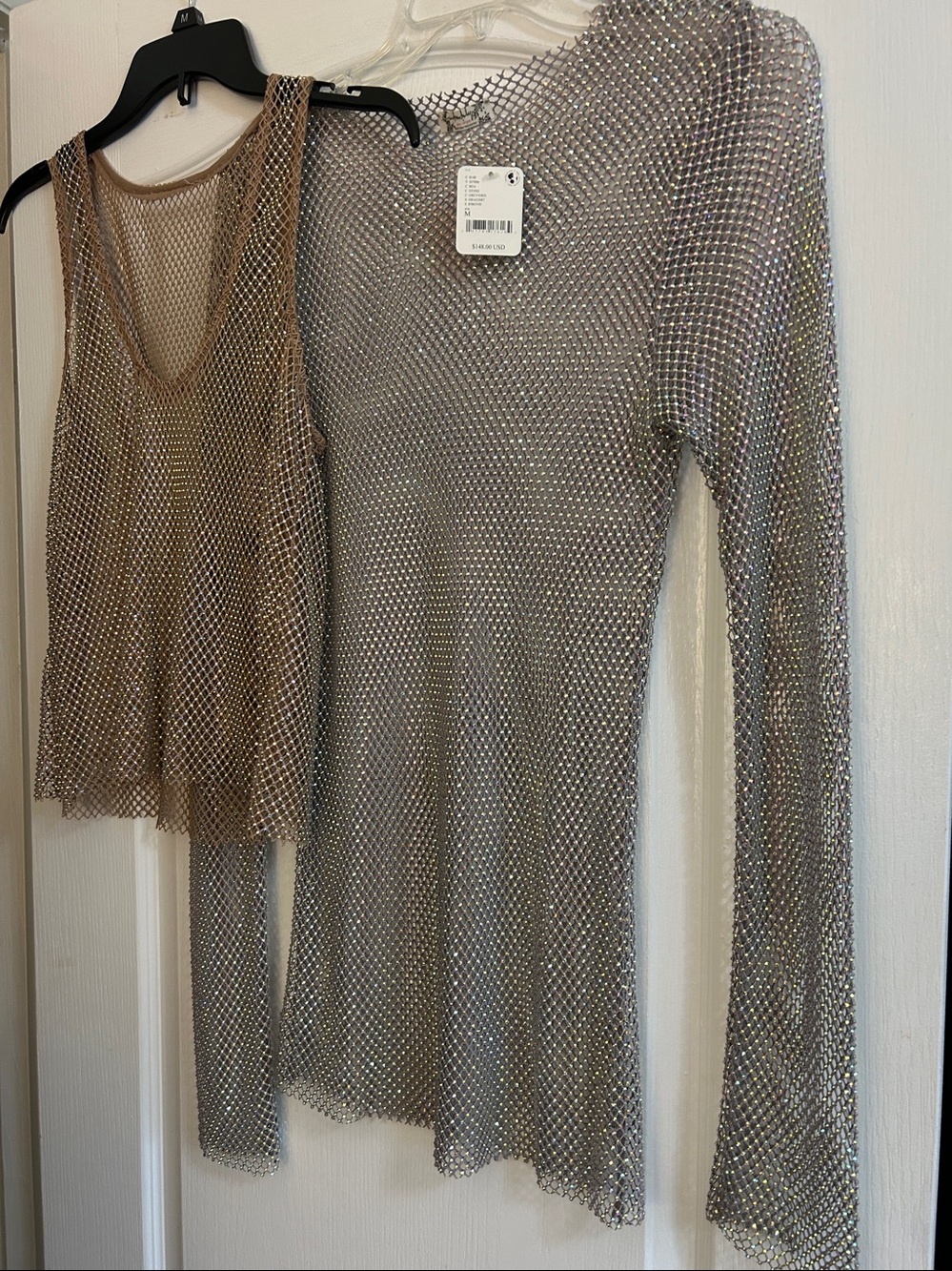 Free People Intimately Sparkly Crystal Mesh Tops Nude and Silver Size Medium